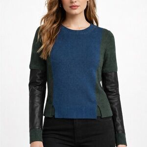 Aiko Colorblock Sweater with Faux Leather Sleeves